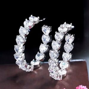 Clear Heart CZ Silver Hoop Earrings